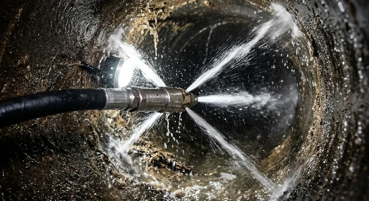 High-pressure hydro jetting nozzle cleaning sewer pipe for Sewer Cleanout in Rio Pinar
